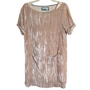 FLOREAT Anthropologie S/S Champagne Beige Crushed Velvet Mini Pullover Dress XS
